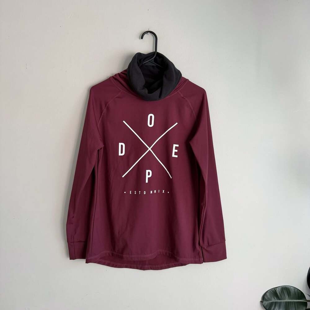Dope Snuggle Fleece Lined Neck Base Layer Top Size S Burgundy